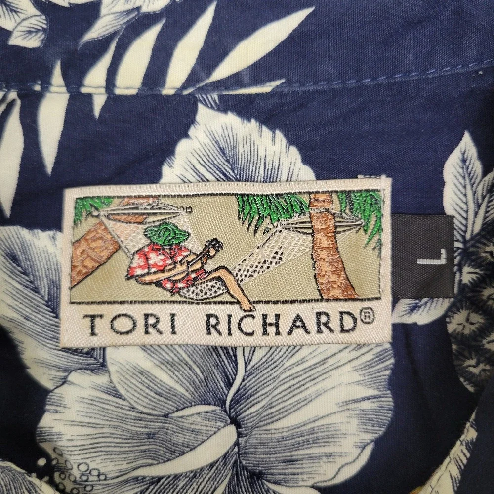 Tori Richard Mens L Hawaiian Tropical Floral Pineapple Print Short Sleeve Shirt